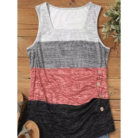 Striped Print Square Neck Tank Top, Casual Sleeveless Tank Top For Sumer, Women's Clothing