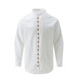 Retro Style Men's Casual Solid Long Sleeve Shirt, Men's Clothes For Spring Summer Autumn, Tops For Men