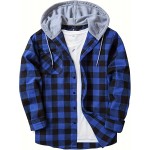 Plaid Pattern Men's Long Sleeve Hooded Shirt Jacket With Chest Pocket, Men's Casual Fall Winter Outwear