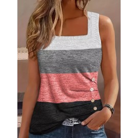 Striped Print Square Neck Tank Top, Casual Sleeveless Tank Top For Sumer, Women's Clothing