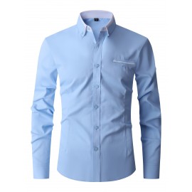 Men's Formal Classic Design Button Up Shirt, Male Clothes For Spring And Fall Business Occasion