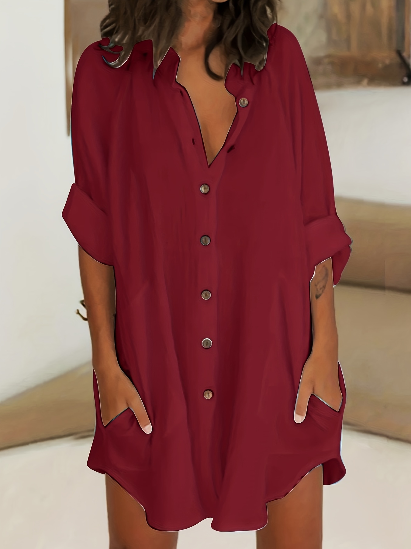 long sleeve shirt dress button up casual dress womens clothing details 15