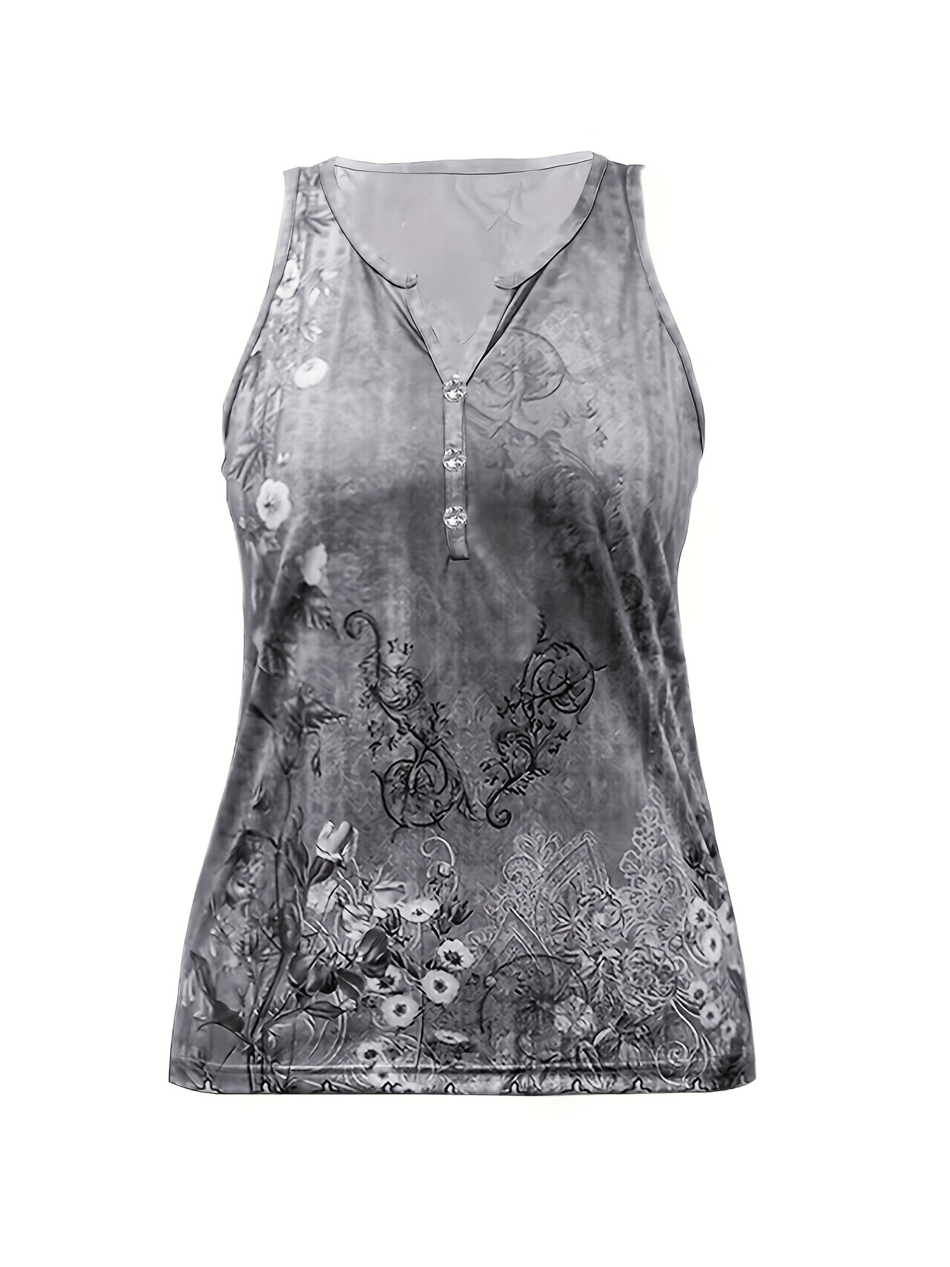 floral print tank top vintage summer notched neck sleeveless top womens clothing details 2