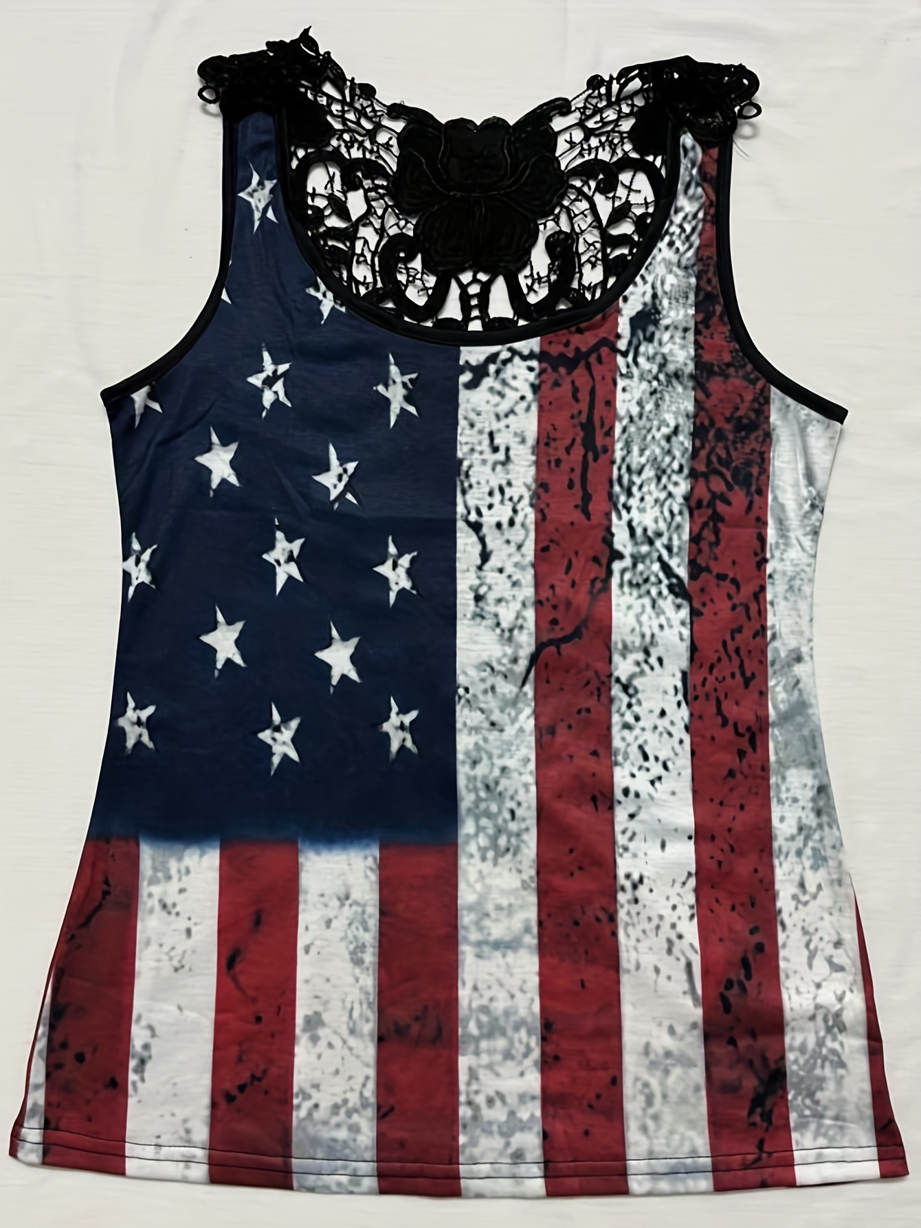 graphic print contrast lace tank top casual crew neck sleeveless tank top for summer womens clothing details 7