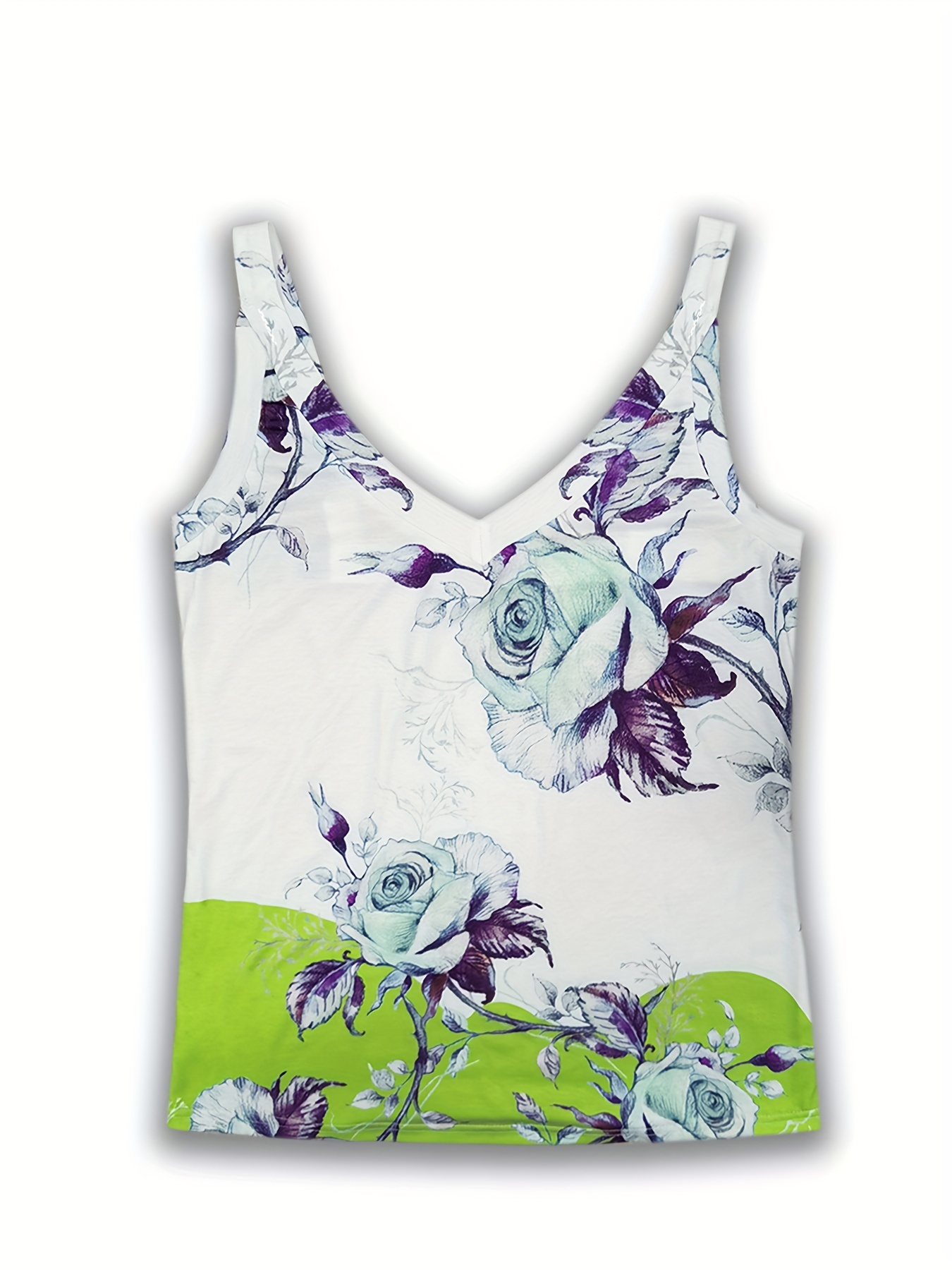 floral print v neck wide strap top casual sleeveless cami top for summer womens clothing details 2