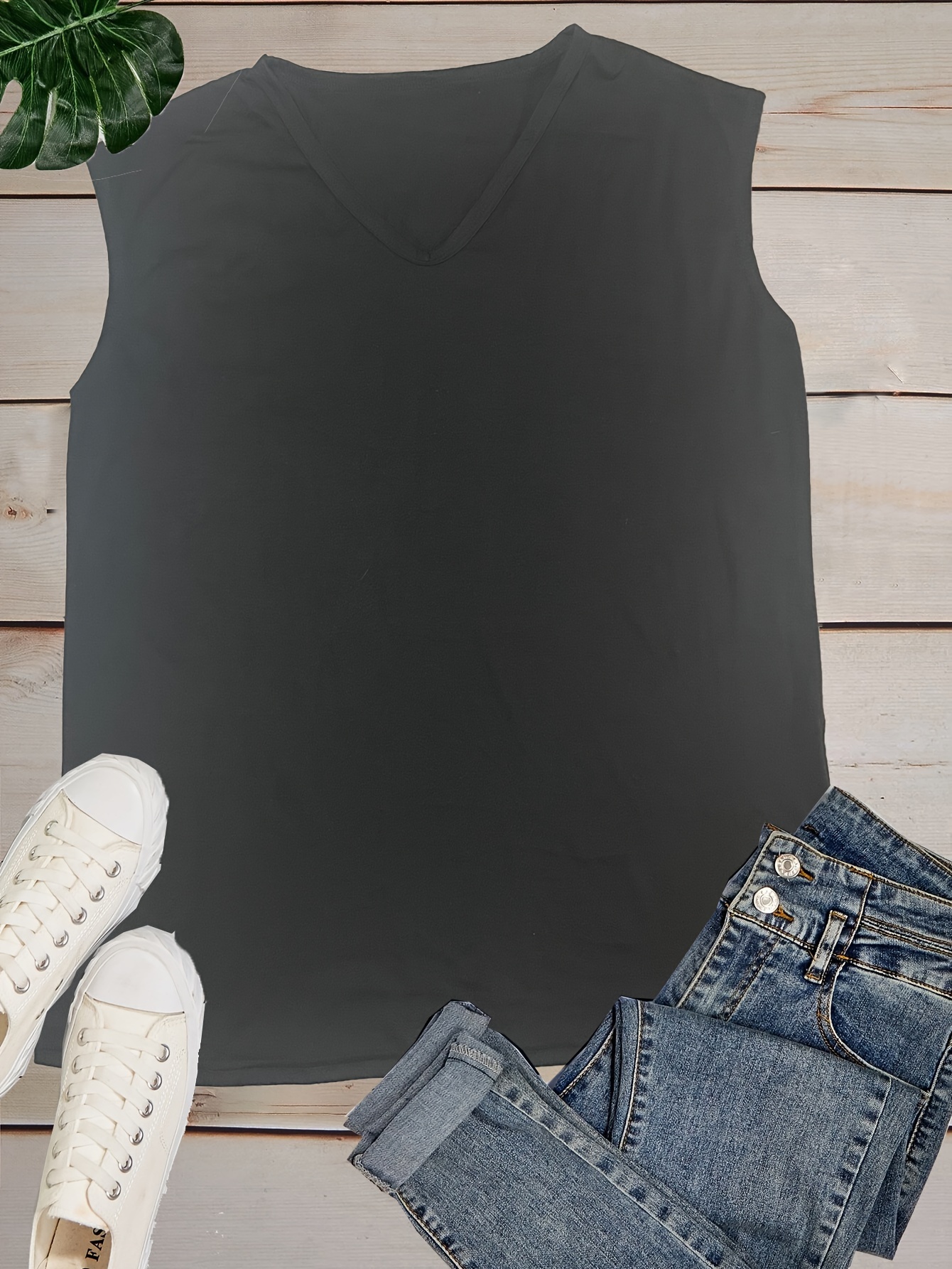 solid v neck tank top casual cap sleeve tank top for summer womens clothing details 2