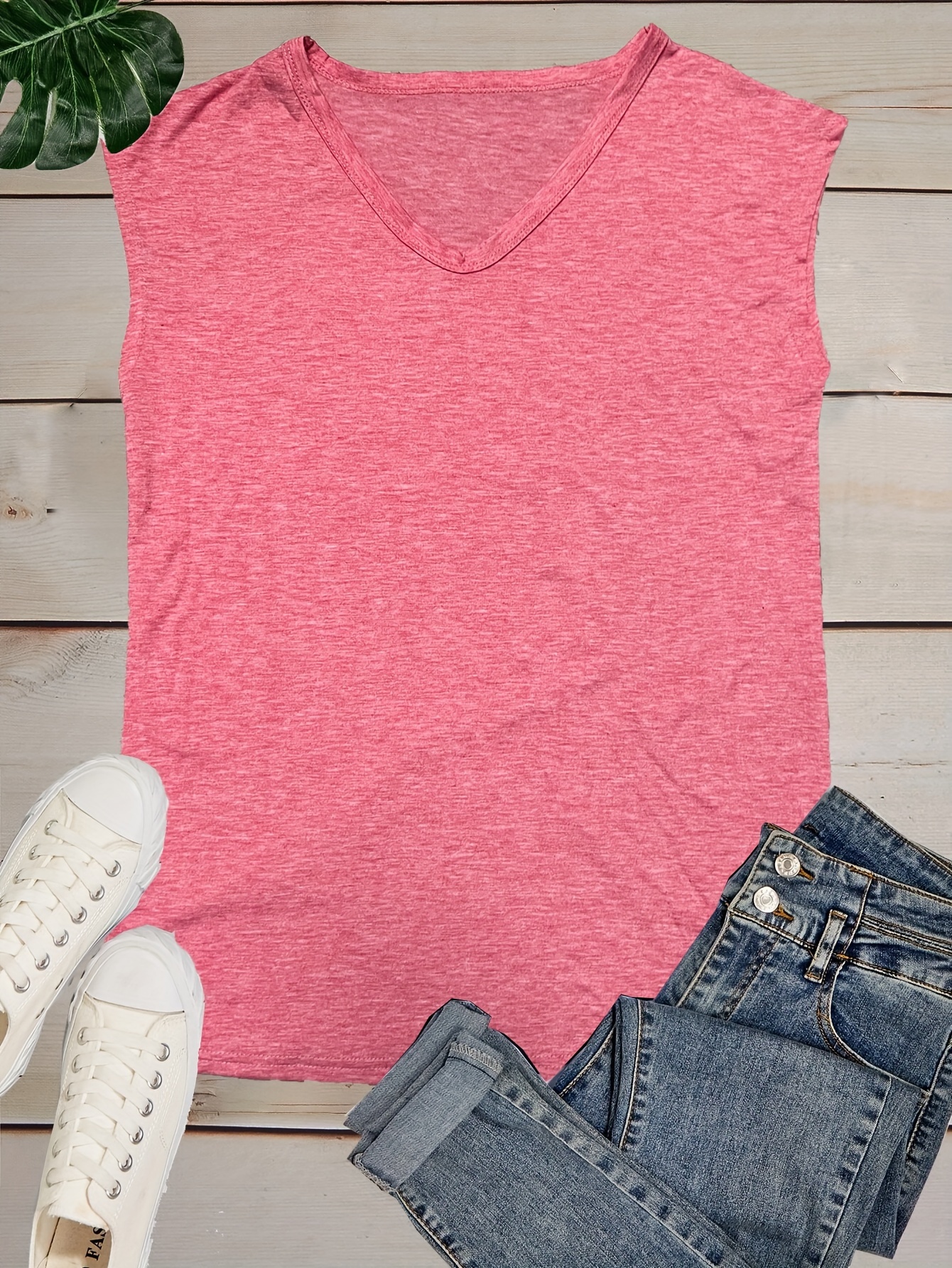 solid v neck tank top casual cap sleeve tank top for summer womens clothing details 10