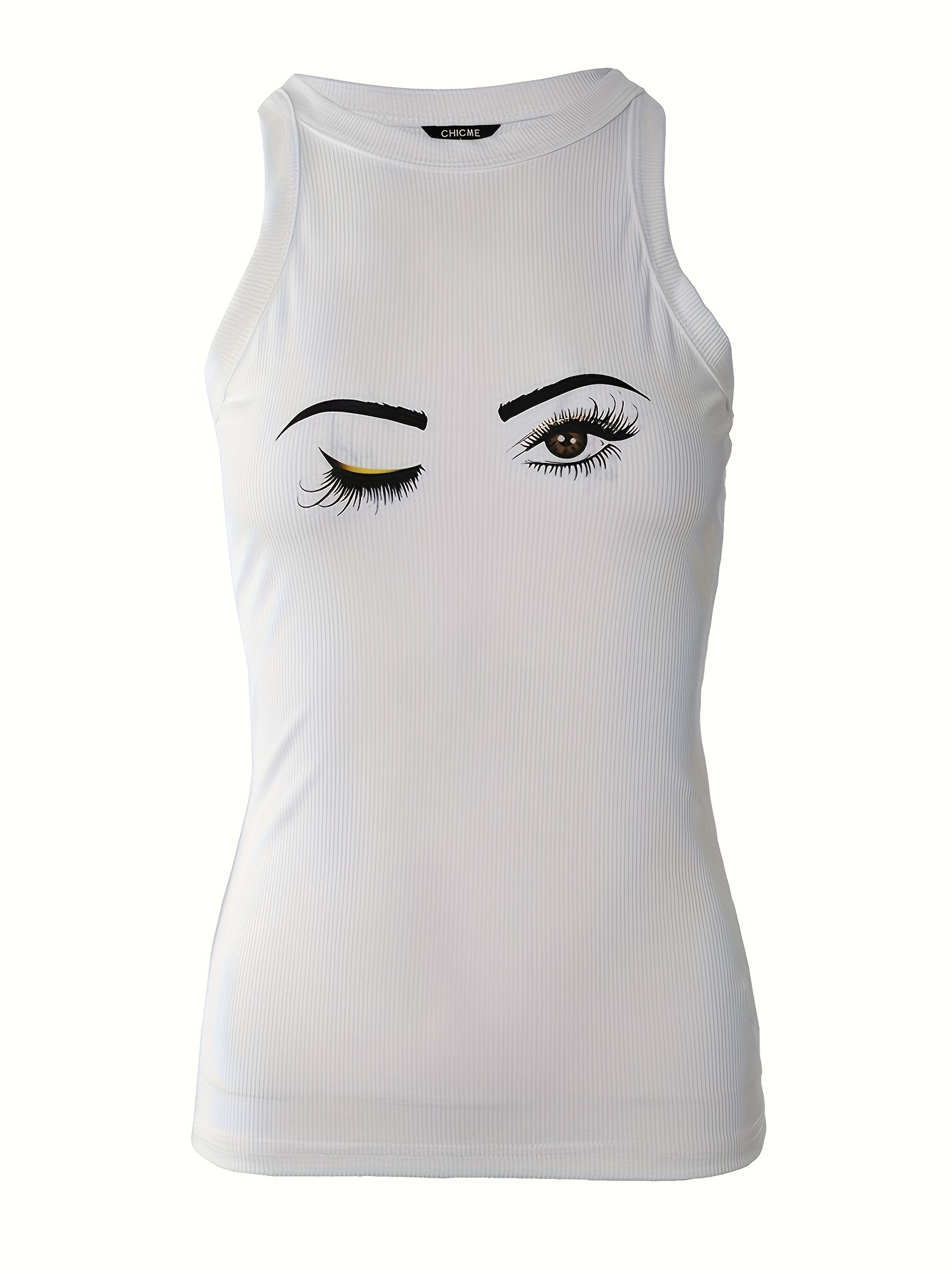 womens tank top eye print lashes graphic o neck tunic cami top details 11