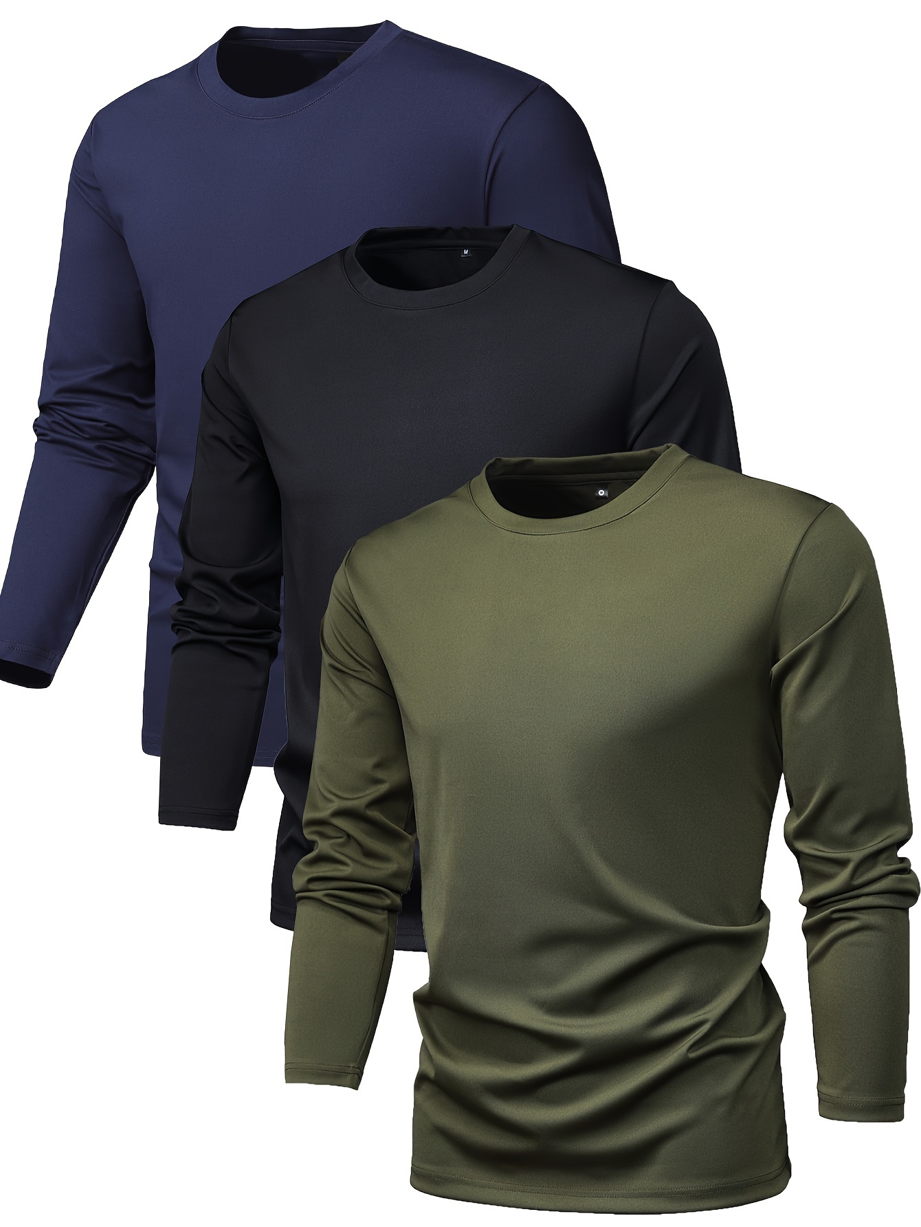 3pcs mens crew neck long sleeve active t shirt tee casual comfy shirts for spring summer autumn mens clothing tops details 10