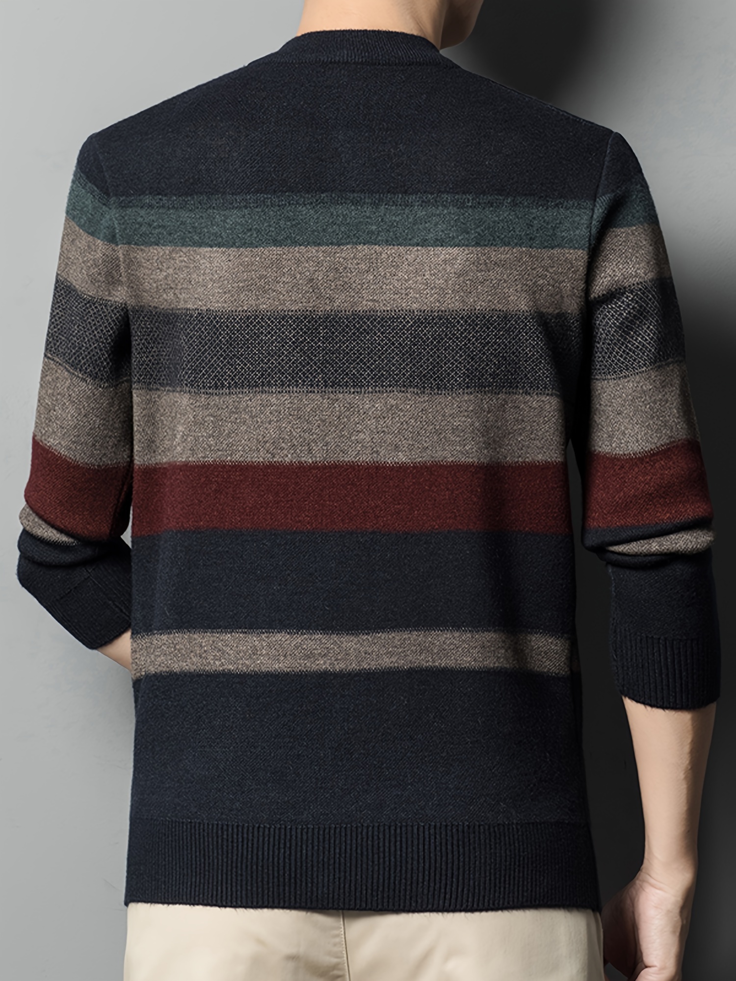 all match knitted striped sweater mens casual warm high stretch half zipper pullover sweater for men fall winter details 1