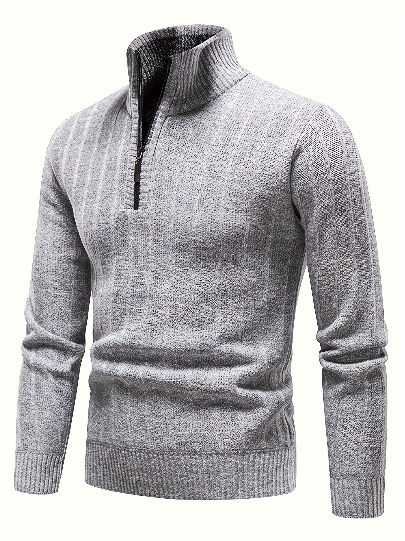 turtle neck with zipper knitted texture sweater mens casual warm solid color mid stretch pullover sweater for fall winter details 2