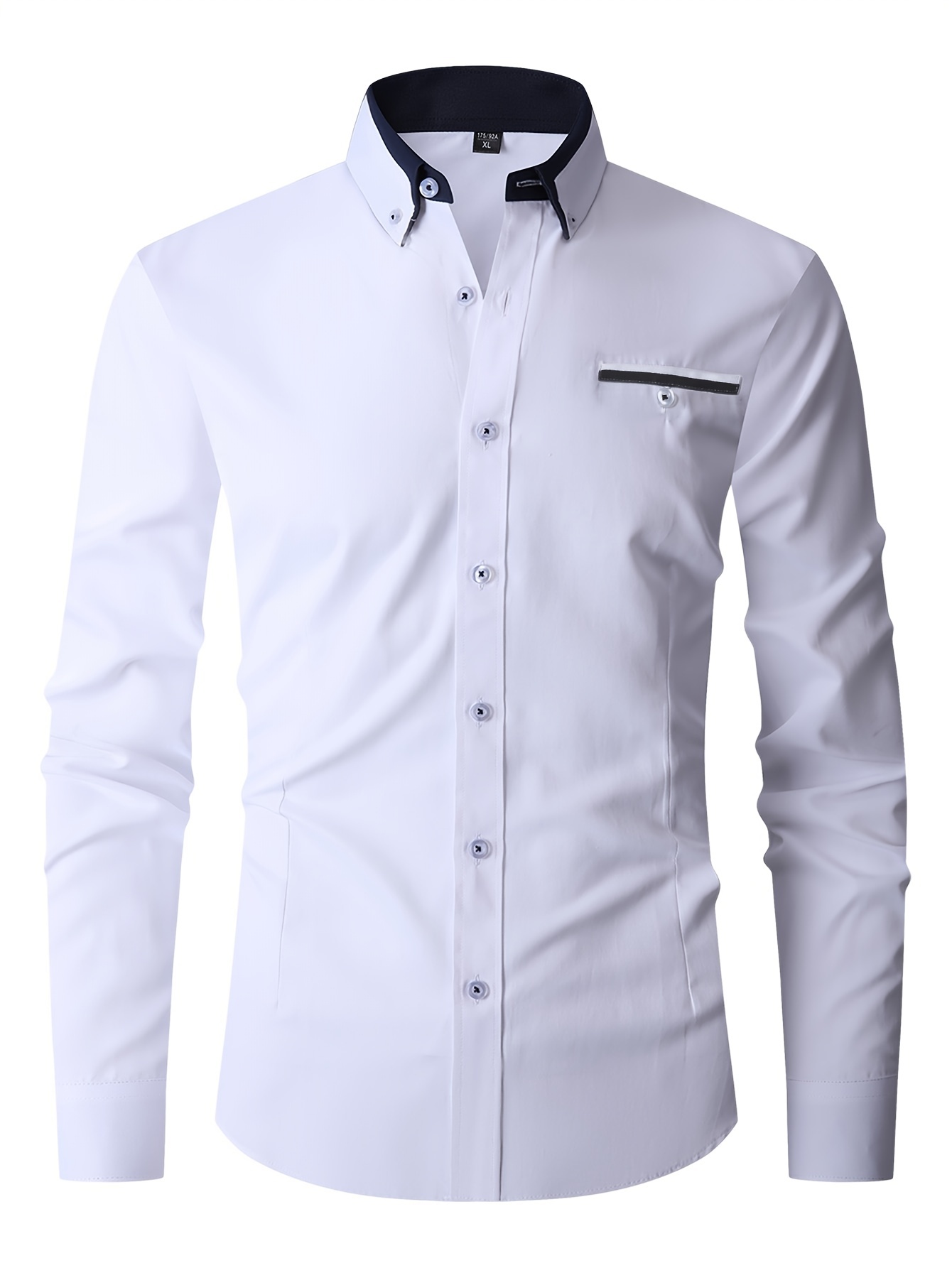 mens formal classic design button up shirt male clothes for spring and fall business occasion details 30