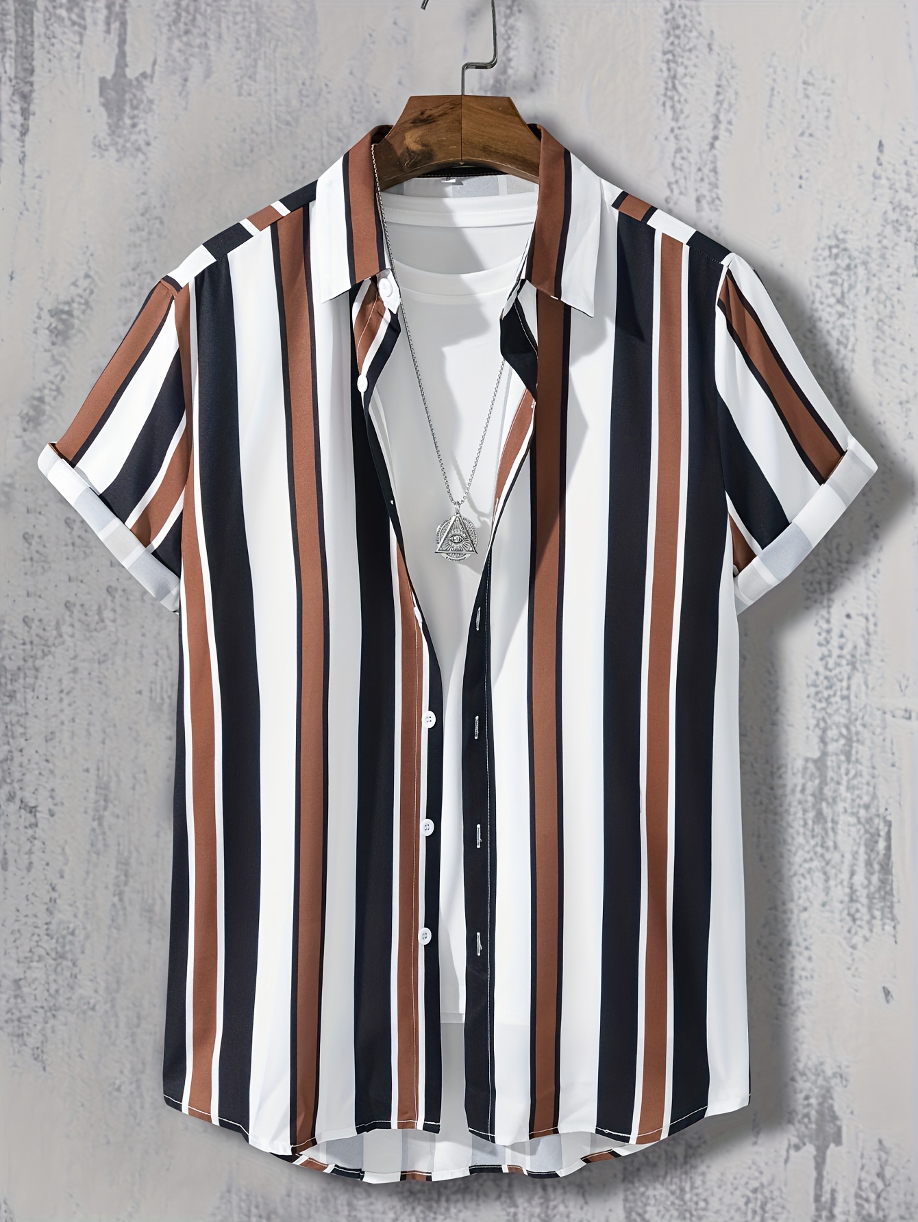 trendy stripe print mens casual short sleeve shirt mens shirt for summer vacation resort tops for men details 1