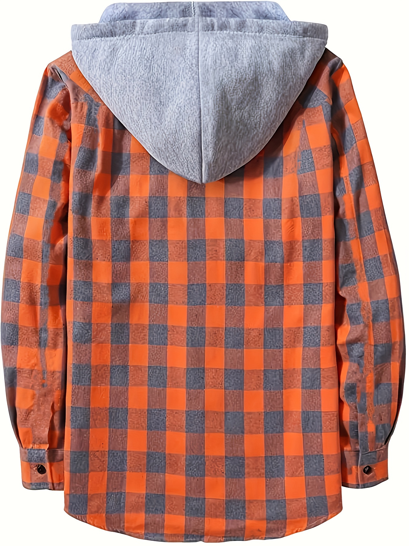 plaid pattern mens long sleeve hooded shirt with chest pocket drawstring mens casual spring fall clothing details 1