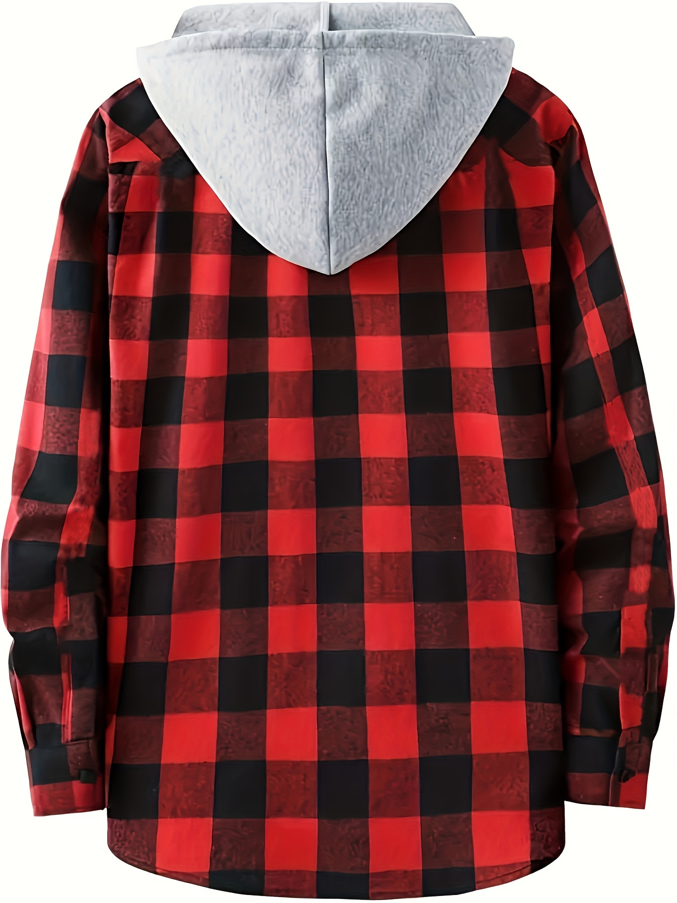 plaid pattern mens long sleeve hooded shirt with chest pocket drawstring mens casual spring fall clothing details 21